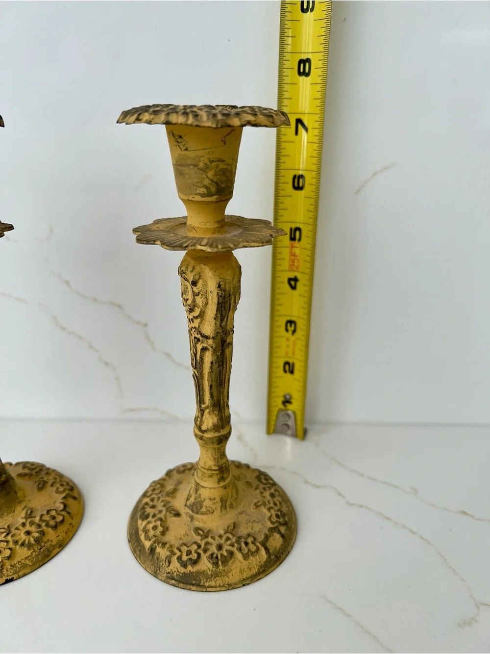 NWOT Yellow Shabby Chic Floral Metal Candle Holders - Set of 2